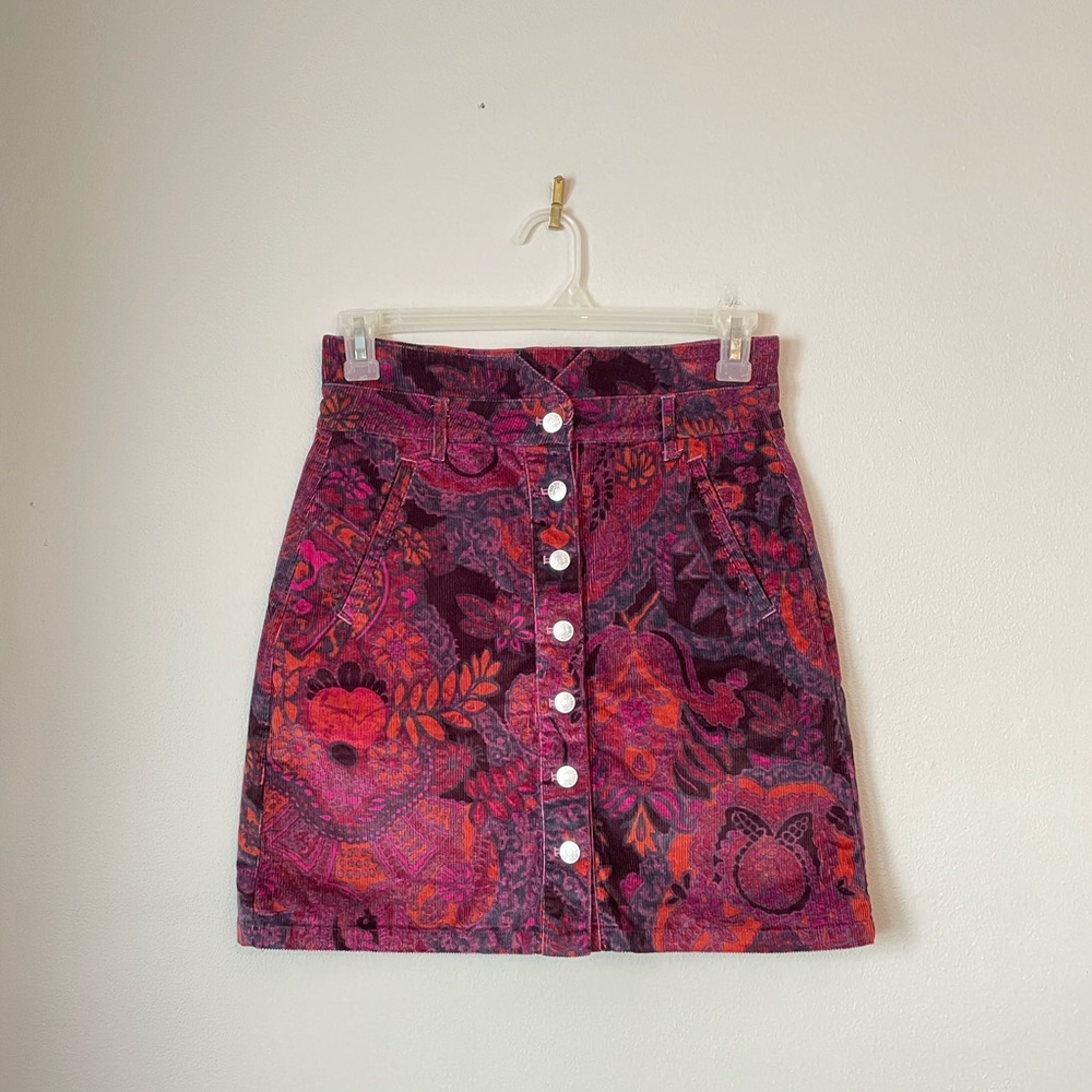 Anthropologie Pilcro Women's Pink and Purple Corduroy Skirt 6